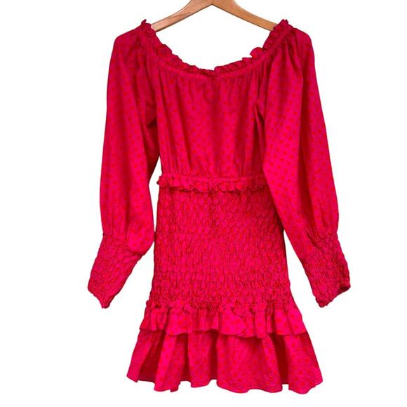 NWT Alexis Marilena Dress Size M Smocked Polka Dot Off-Shoulder Pink Orange Dots - Picture 7 of 8